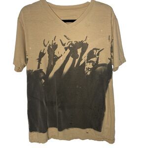Red Camel Mens T-Shirt Size M Tan V-Neck Graphic Grunge Distressed Punk Y2K